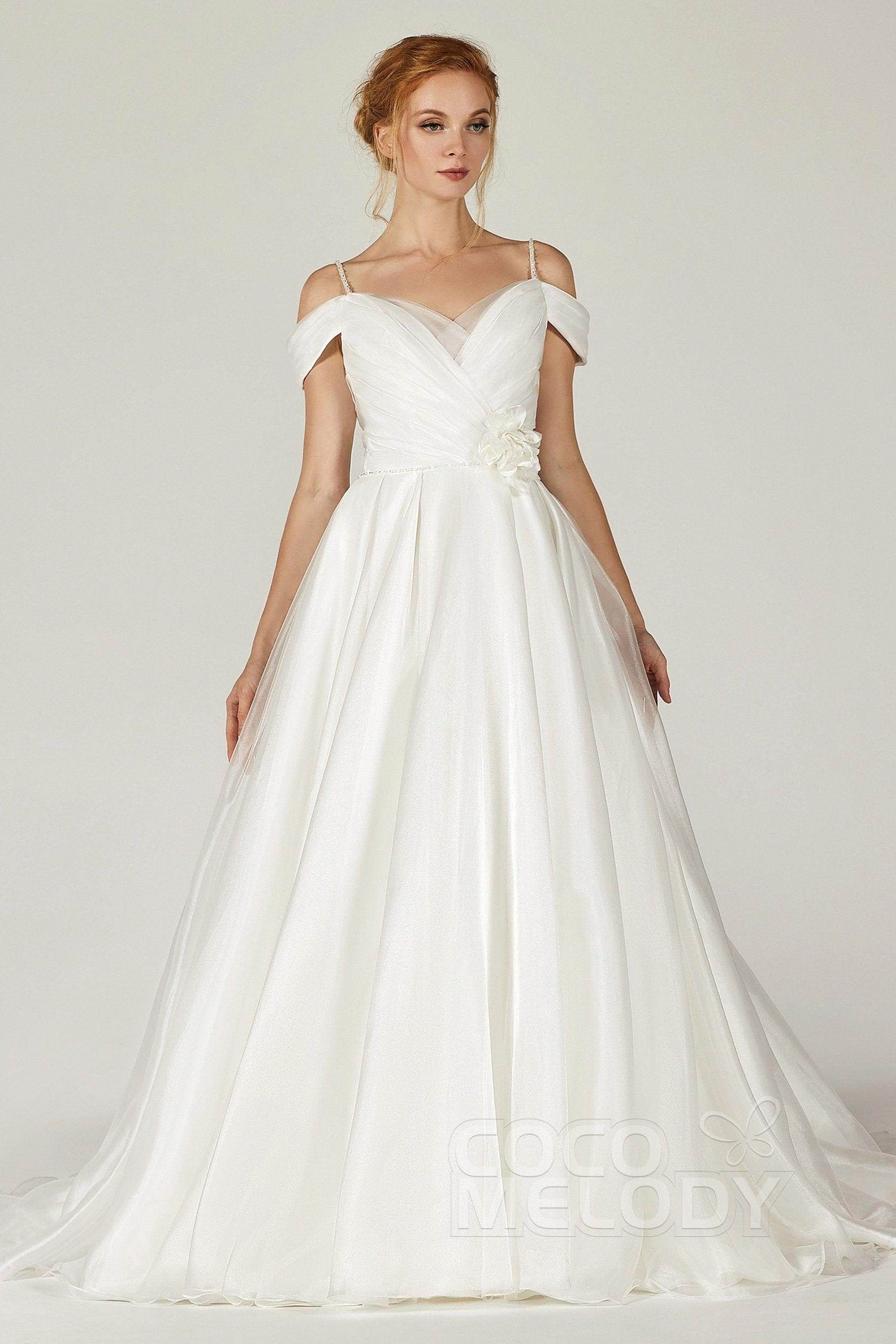 A-Line Court Train Organza and Satin Wedding Dress CW2291 - COCOMELODY